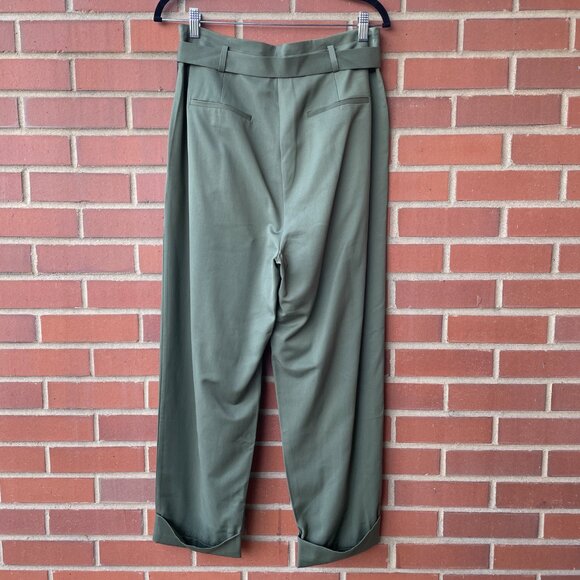 Elizabeth & James Paper Bag High Waist Olive Green Belted Pants Trousers Size 12 - Picture 6 of 9